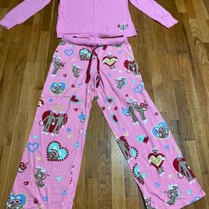 Nick & Nora pink sock monkey pajama set size medium